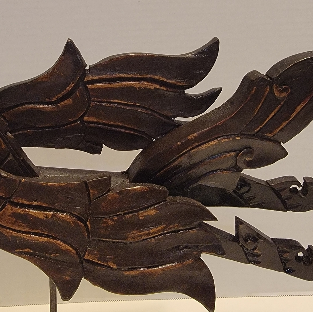 Thailand Hand Carved Wooden Phoenix Fire-bird mythical creature Pre-owned - Picture 4 of 9